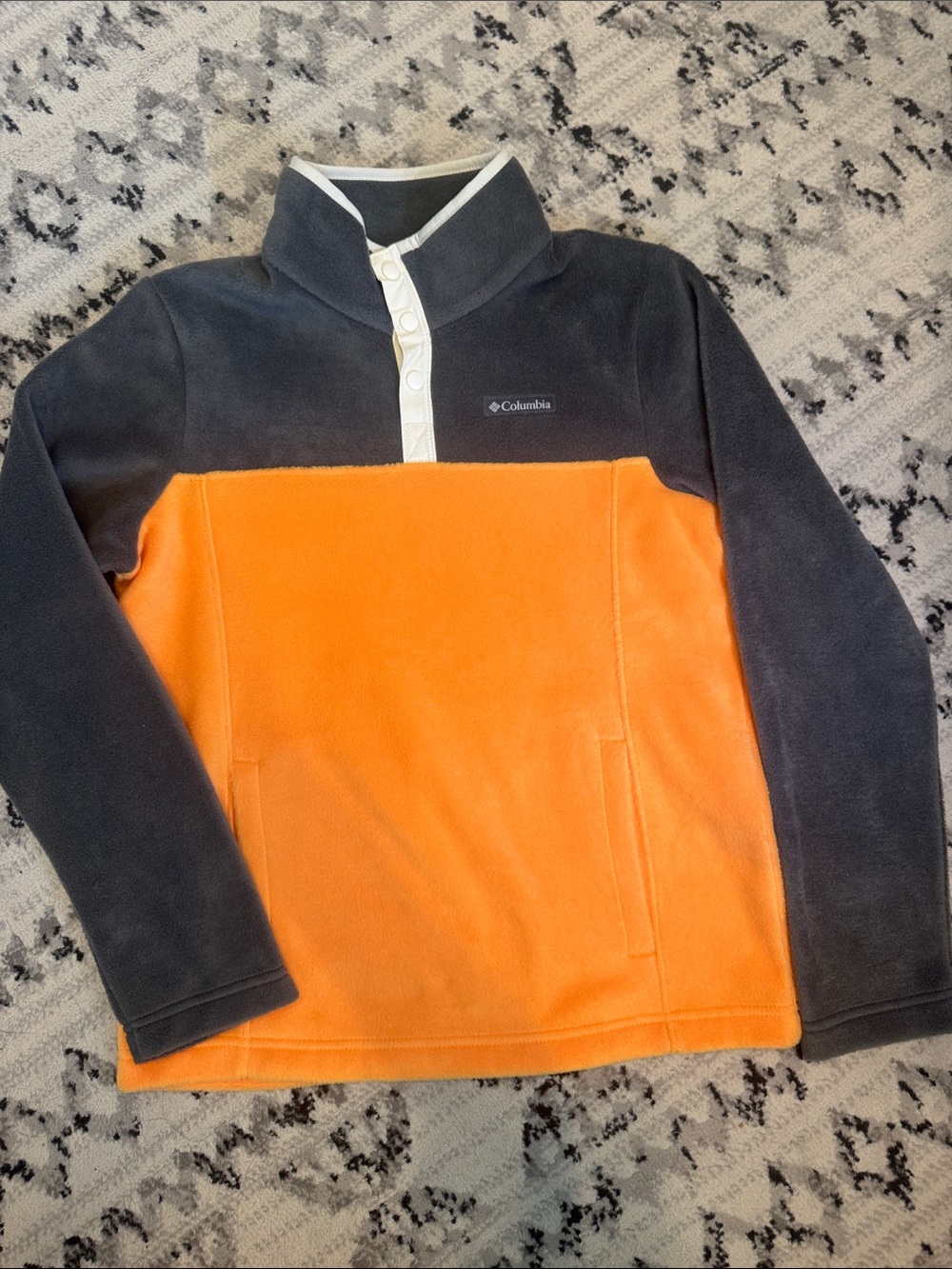 Columbia Youth Large (14/16) Orange and Charcoal Snap-Up Fleece Pullover